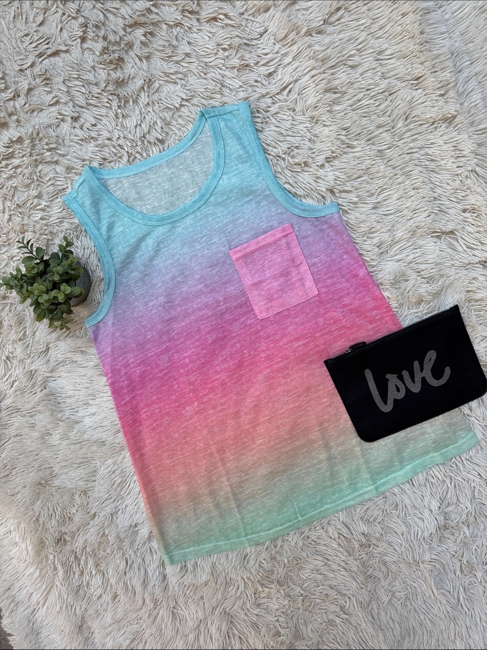 Boutique Ombre Pocket Tank Top 💗 Mint Pink & Aqua
